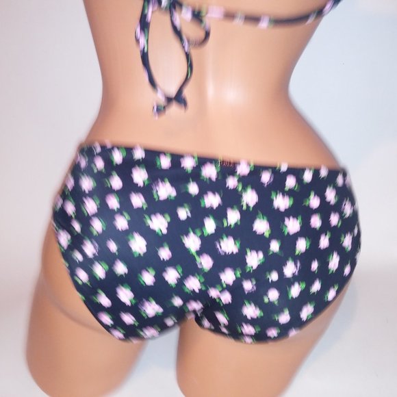 Victoria Secret PINK Swim Bikini Top & Bottom Black Pink Floral Wrap Halter Remo - Picture 9 of 12